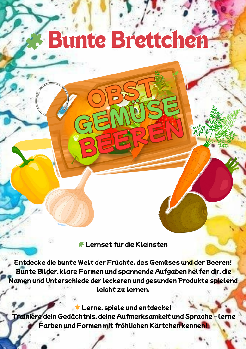 Bunte Brettchen – Obst, Gemüse & Beeren | Lernspiel für Kinder ab 2 Jahren 🍎🥕🍓