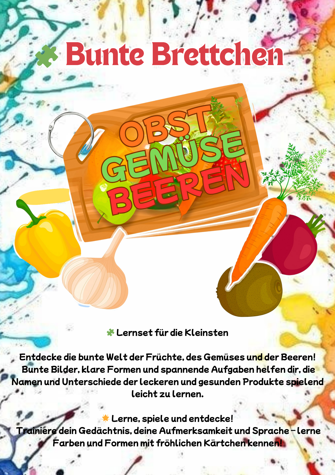 Bunte Brettchen – Obst, Gemüse & Beeren | Lernspiel für Kinder ab 2 Jahren 🍎🥕🍓
