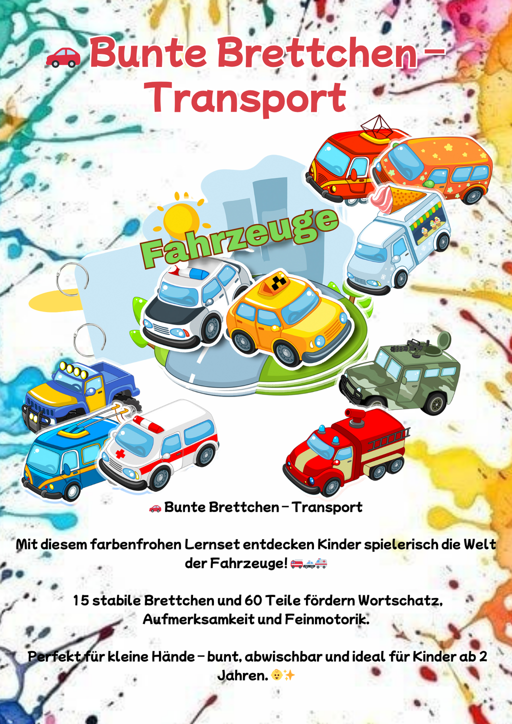 Bunte Brettchen – Transport | Lernspielzeug für Kinder ab 2 Jahren | 15 Brettchen, 60 Teile | Fahrzeuge kennenlernen, Sprachentwicklung & Lernspaß
