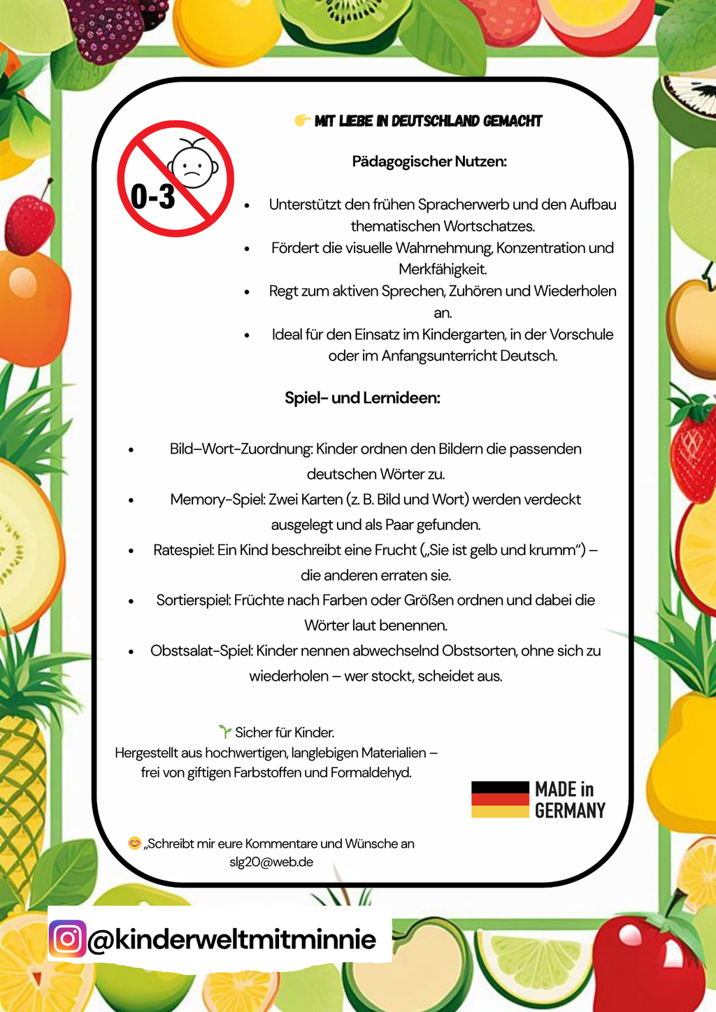 🍎 das Obst | Lernkarten für Kinder | Sprachförderung & Spielspaß
