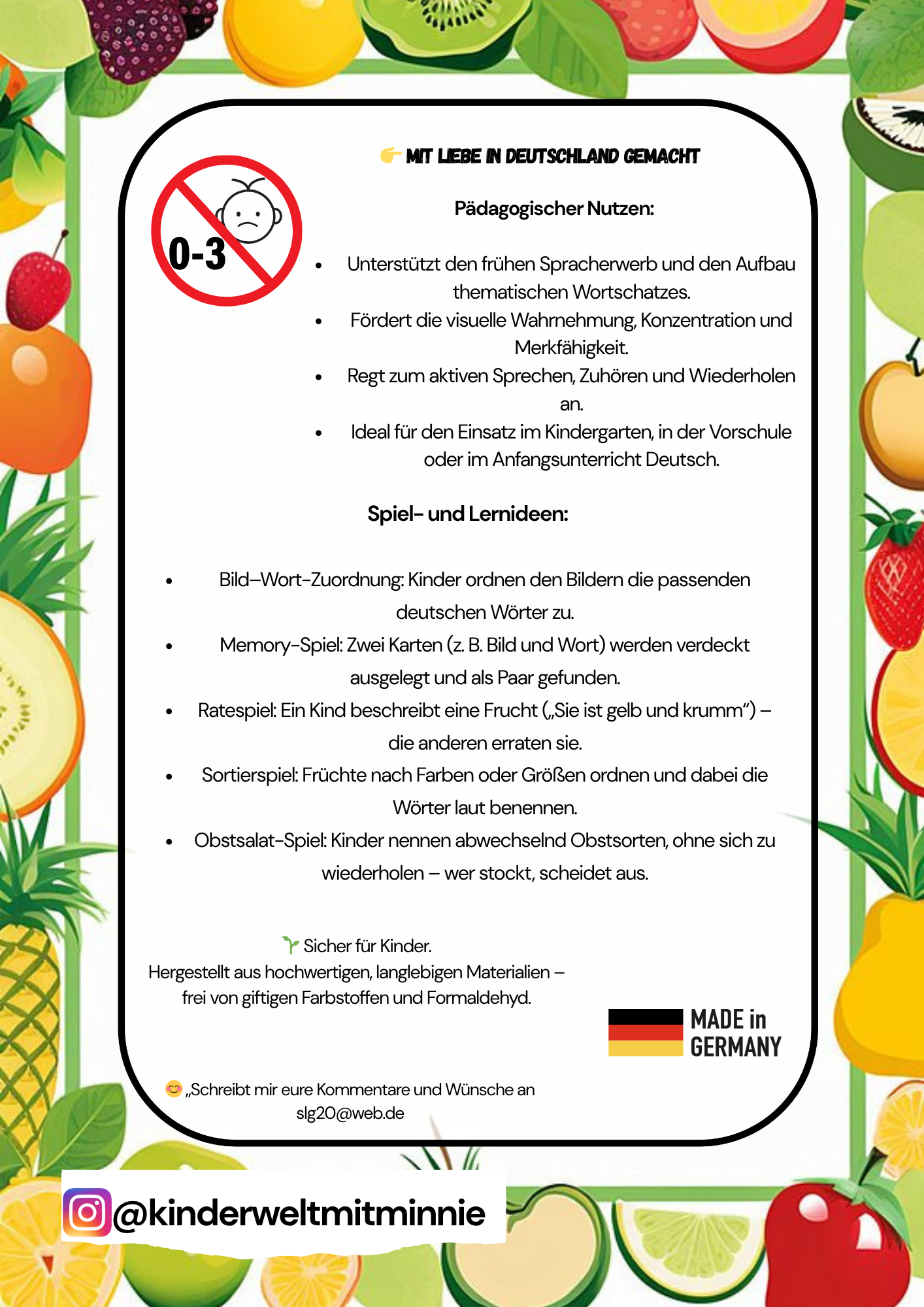 🍎 das Obst | Lernkarten für Kinder | Sprachförderung & Spielspaß