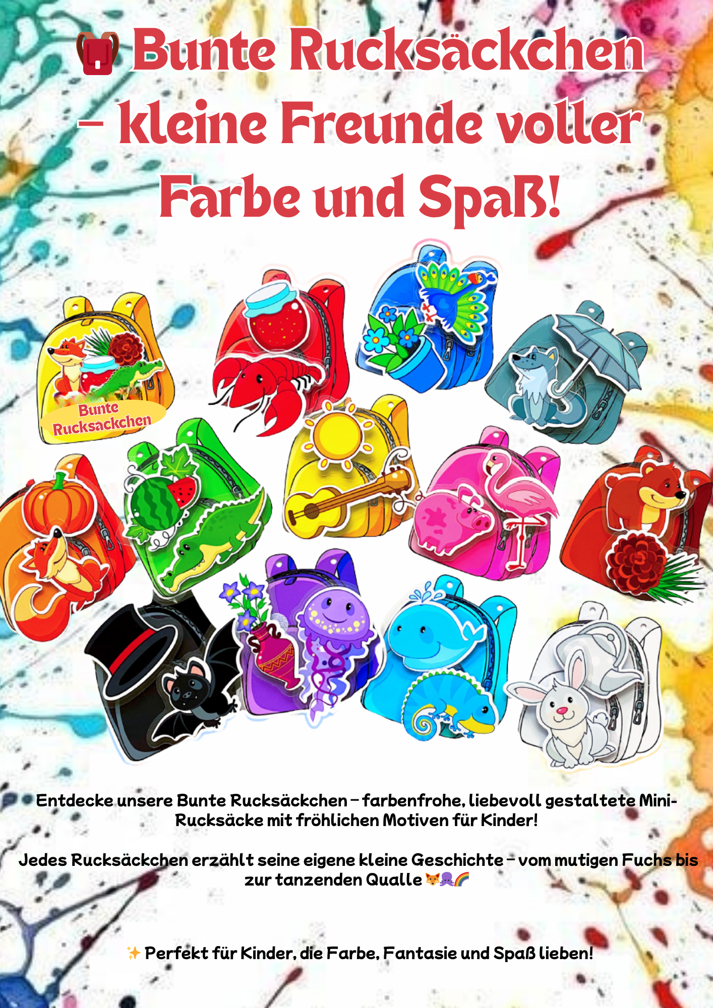 Bunte Rucksäckchen – kleine Freunde voller Farbe und Spaß!