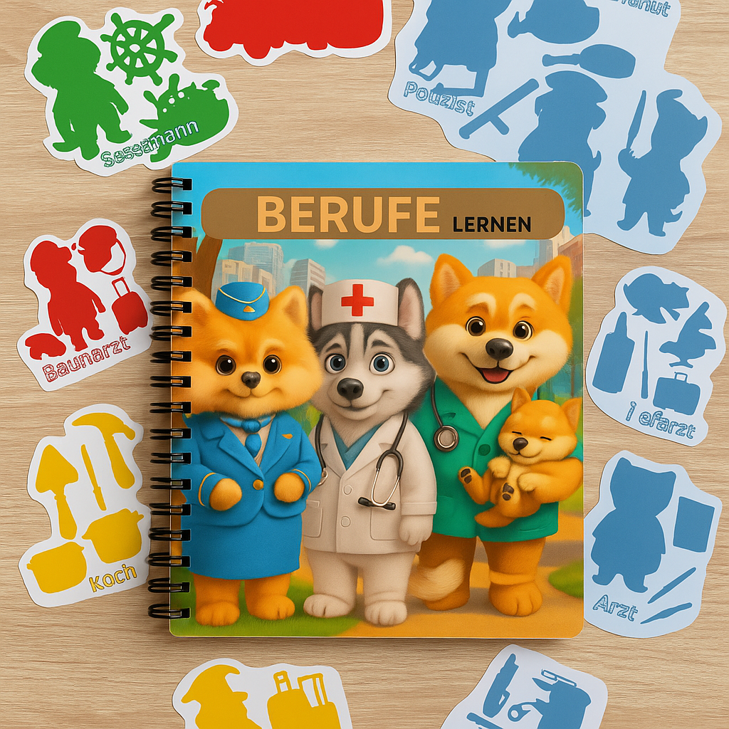 Berufe Lernen – Spiralbuch für Kinder mit süßen Hunde-Charakteren